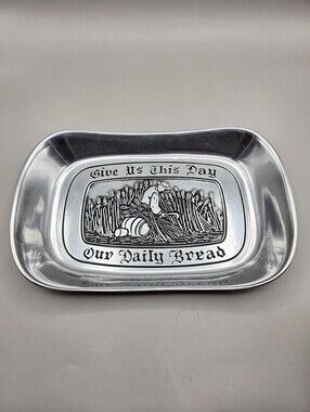 Vintage Wilton Armetale "Give Us This Day Our Daily Bread" Pewter Bread Tray